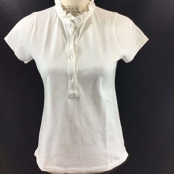 J Crew white shirt with ruffled standing collar